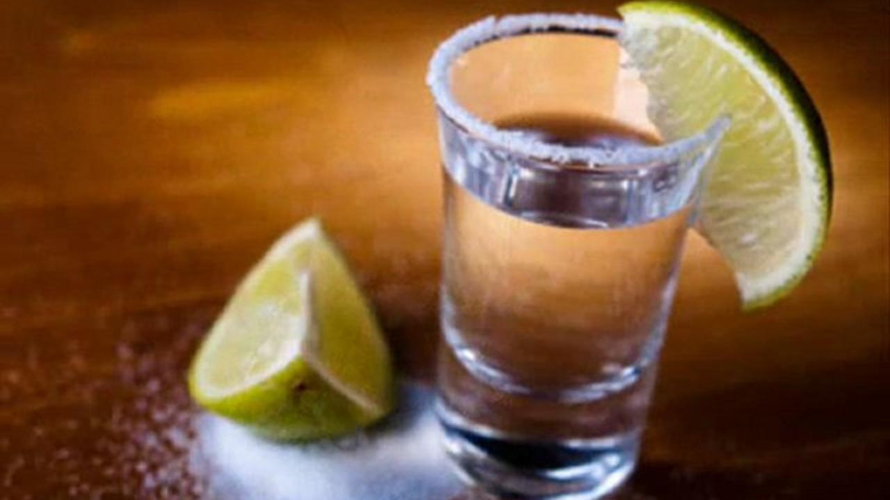 текила в рюмке, лимон и соль